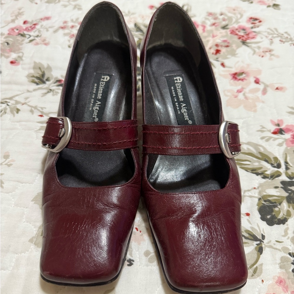Etienne Aigner Burgundy Mary Jane Flats